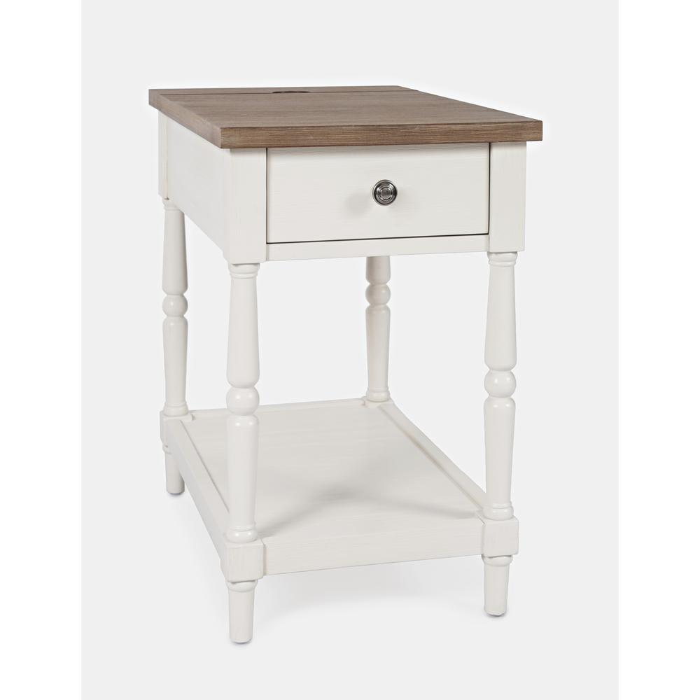 Power Chair Side Table Brushed White with brown top