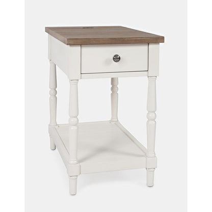 Power Chair Side Table Brushed White with brown top