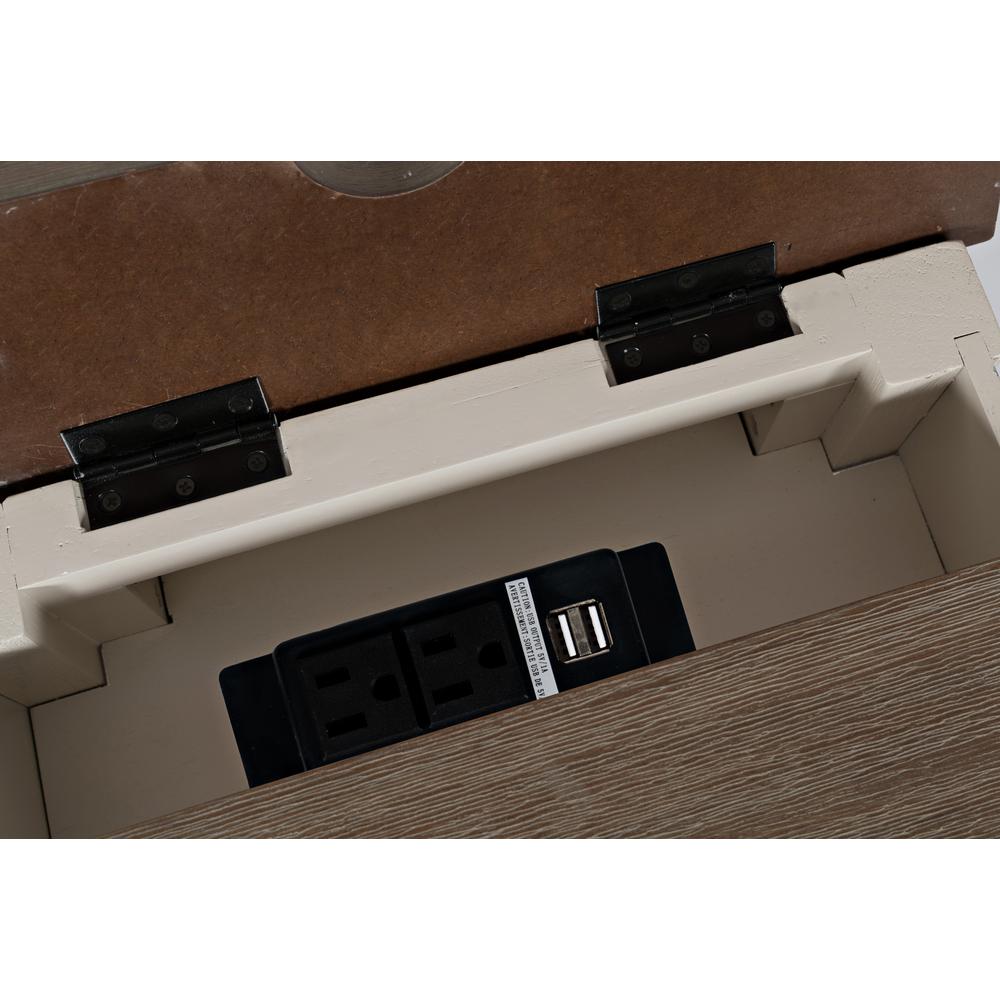 Power Chair Side Table Brushed White with brown top