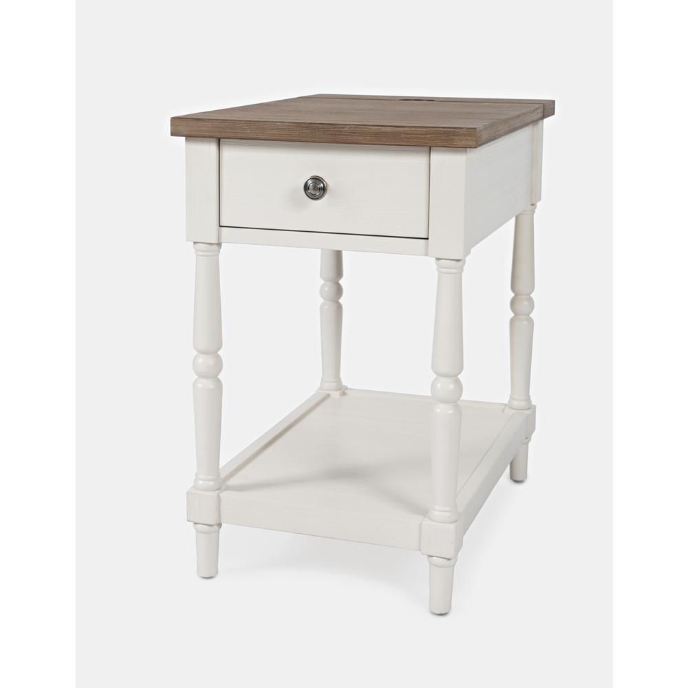 Power Chair Side Table Brushed White with brown top