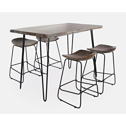Solid Acacia 52" Five-Piece Counter Height Dining Set with Backless Barstools