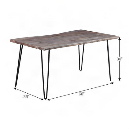 Solid Acacia Wood Modern Live Edge Rectangular Dining and Kitchen Table, Slate