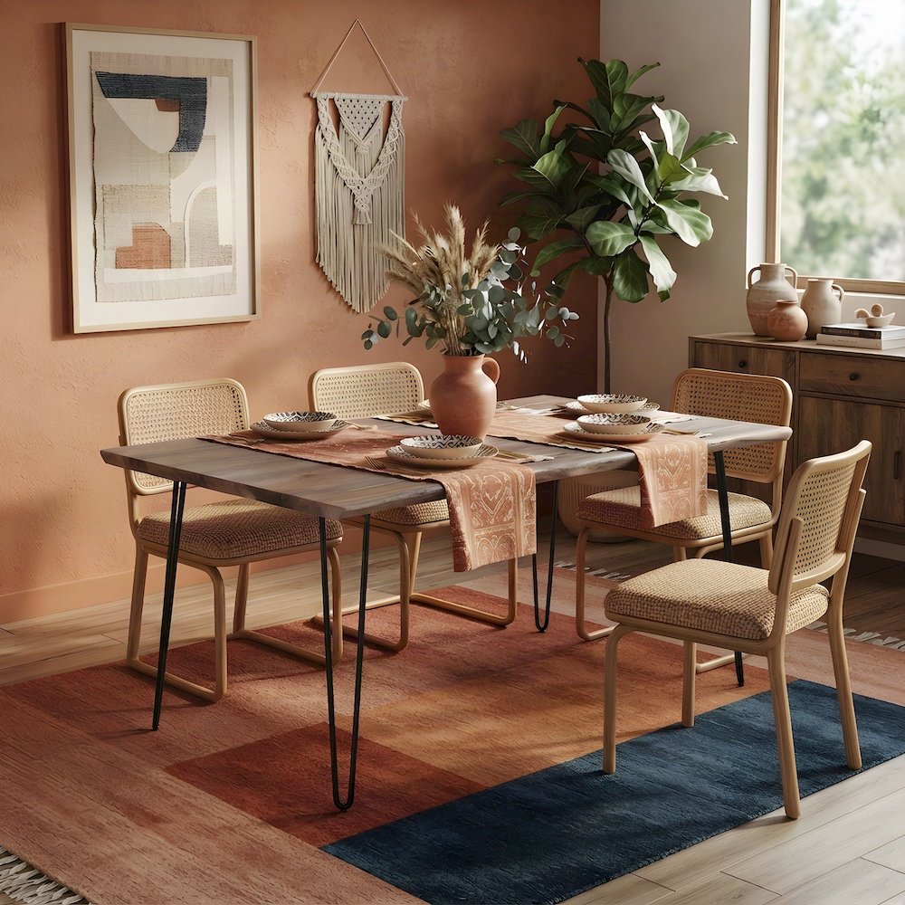 Solid Acacia Wood Modern Live Edge Rectangular Dining and Kitchen Table, Slate