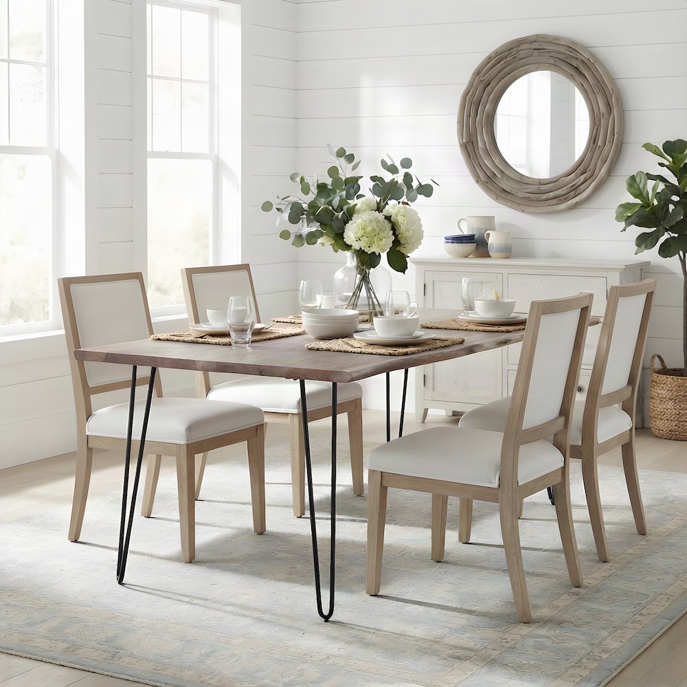 Solid Acacia Wood Modern Live Edge Rectangular Dining and Kitchen Table, Slate