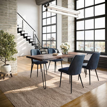 Five Piece Solid Acacia Dining Set with Upholstered Mid-Century Modern Chairs