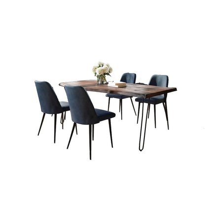 Five Piece Solid Acacia Dining Set with Upholstered Mid-Century Modern Chairs