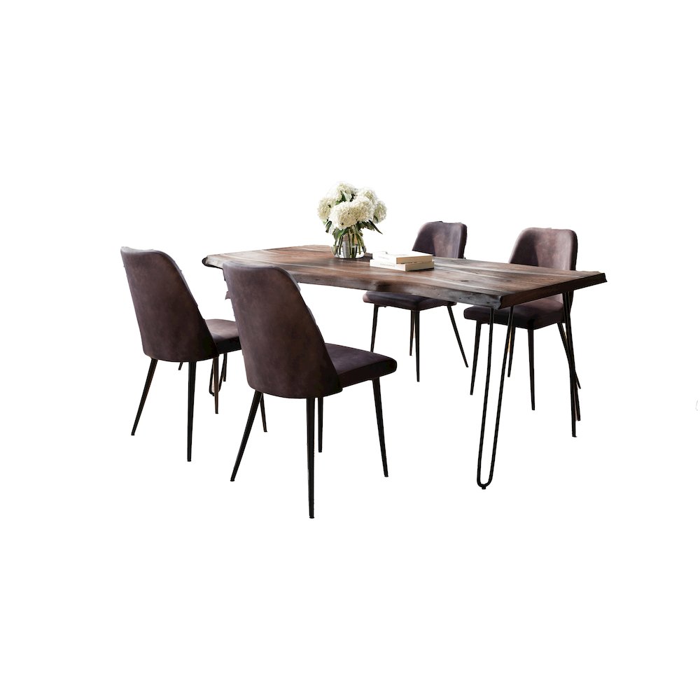 Five Piece Solid Acacia Dining Set with Upholstered Mid-Century Modern Chairs