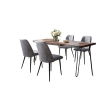 Five Piece Solid Acacia Dining Set with Upholstered Mid-Century Modern Chairs