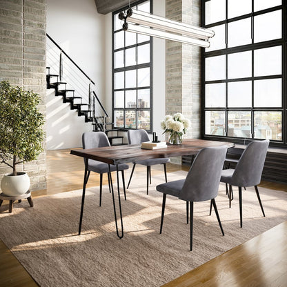 Five Piece Solid Acacia Dining Set with Upholstered Mid-Century Modern Chairs