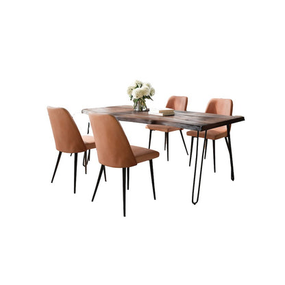 Five Piece Solid Acacia Dining Set with Upholstered Mid-Century Modern Chairs