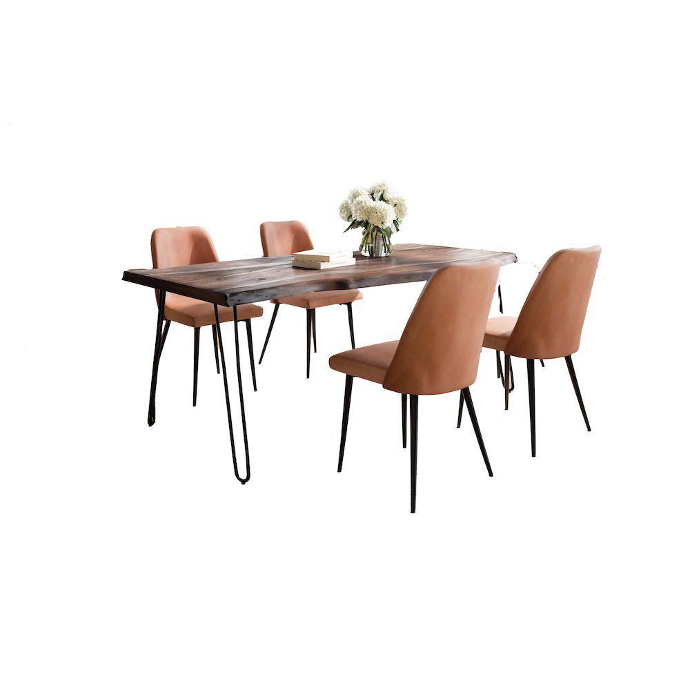 Five Piece Solid Acacia Dining Set with Upholstered Mid-Century Modern Chairs