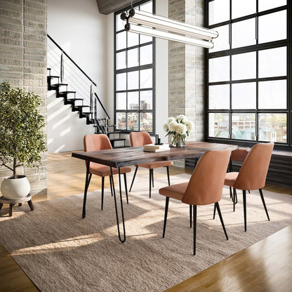 Five Piece Solid Acacia Dining Set with Upholstered Mid-Century Modern Chairs