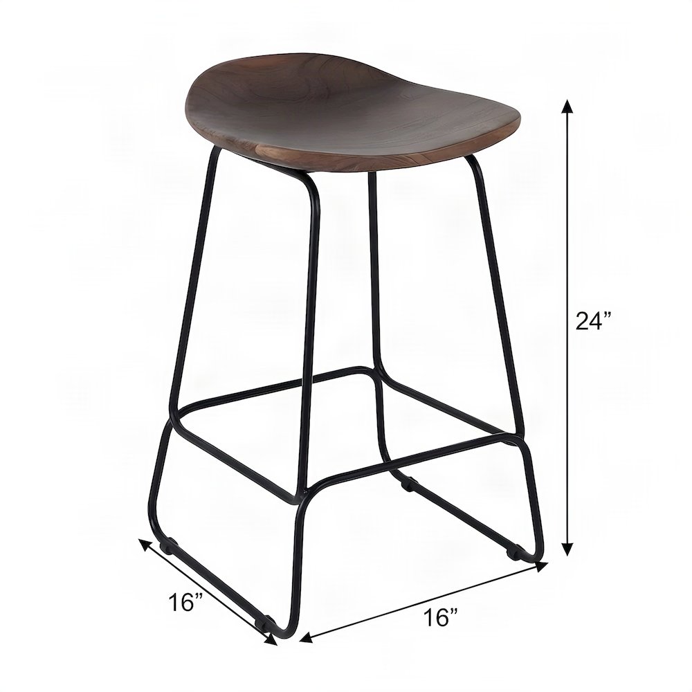 Solid Acacia Wood Backless Counter Height Bar Stools, Set of 2, Slate