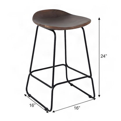 Solid Acacia Wood Backless Counter Height Bar Stools, Set of 2, Slate