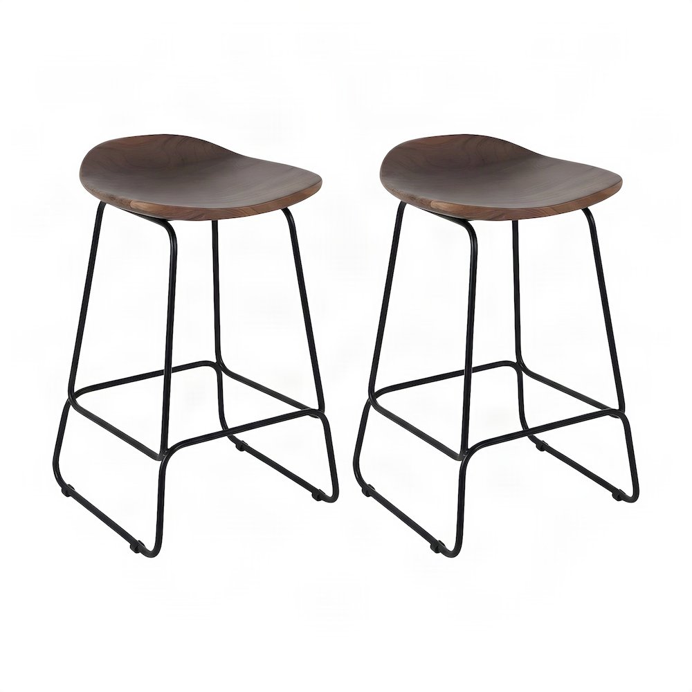 Solid Acacia Wood Backless Counter Height Bar Stools, Set of 2, Slate
