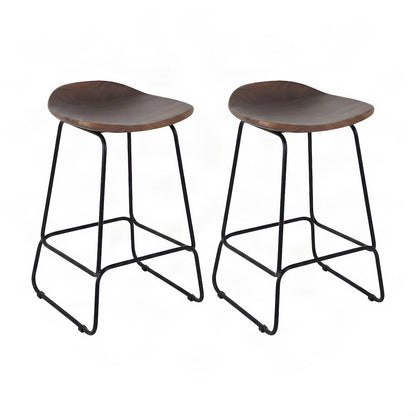 Solid Acacia Wood Backless Counter Height Bar Stools, Set of 2, Slate
