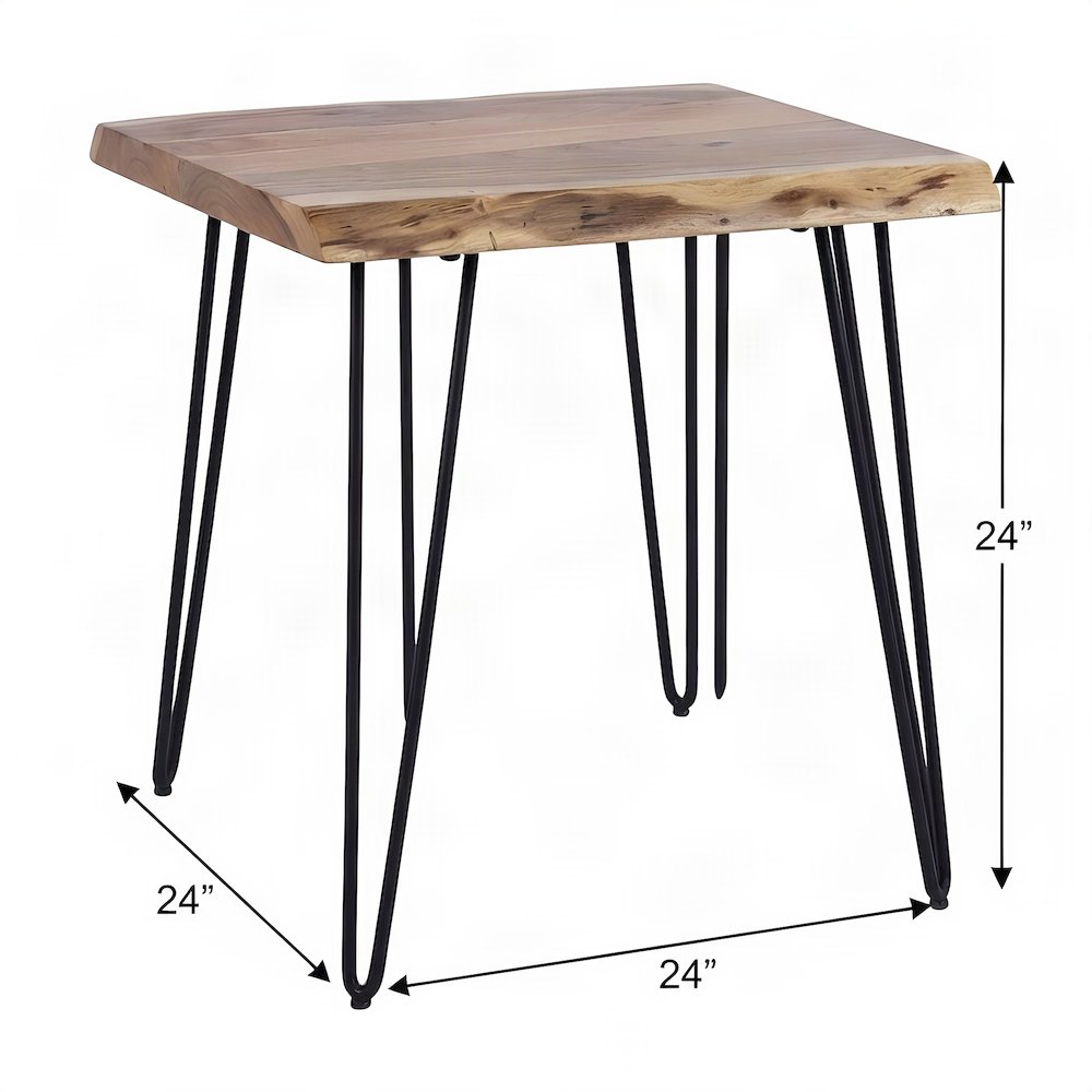 Solid Acacia Wood Square Side Table with Iron Legs, End Table, Natural