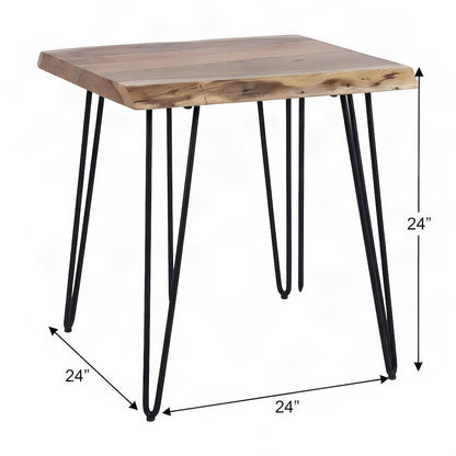 Solid Acacia Wood Square Side Table with Iron Legs, End Table, Natural
