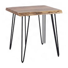 Solid Acacia Wood Square Side Table with Iron Legs, End Table, Natural