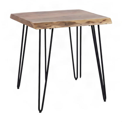 Solid Acacia Wood Square Side Table with Iron Legs, End Table, Natural