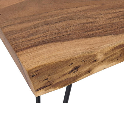 Solid Acacia Wood Square Side Table with Iron Legs, End Table, Natural