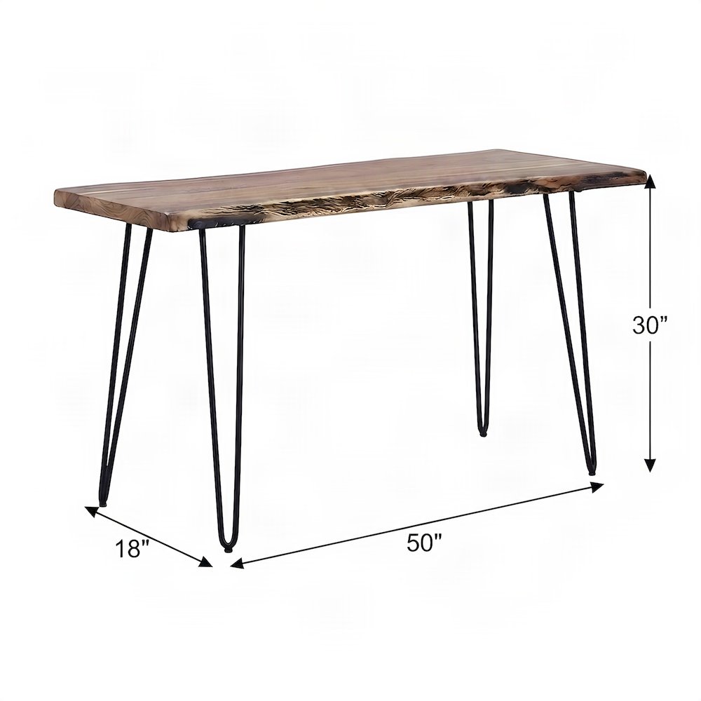 Solid Acacia Iron-Leg Sofa Table and Narrow Entryway Console, Natural