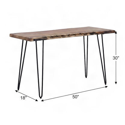 Solid Acacia Iron-Leg Sofa Table and Narrow Entryway Console, Natural
