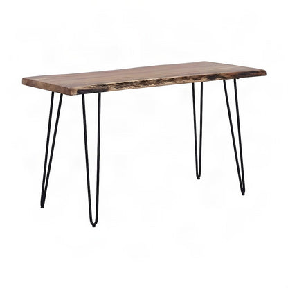 Solid Acacia Iron-Leg Sofa Table and Narrow Entryway Console, Natural