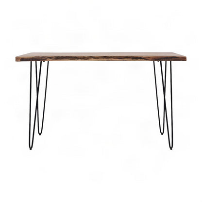 Solid Acacia Iron-Leg Sofa Table and Narrow Entryway Console, Natural