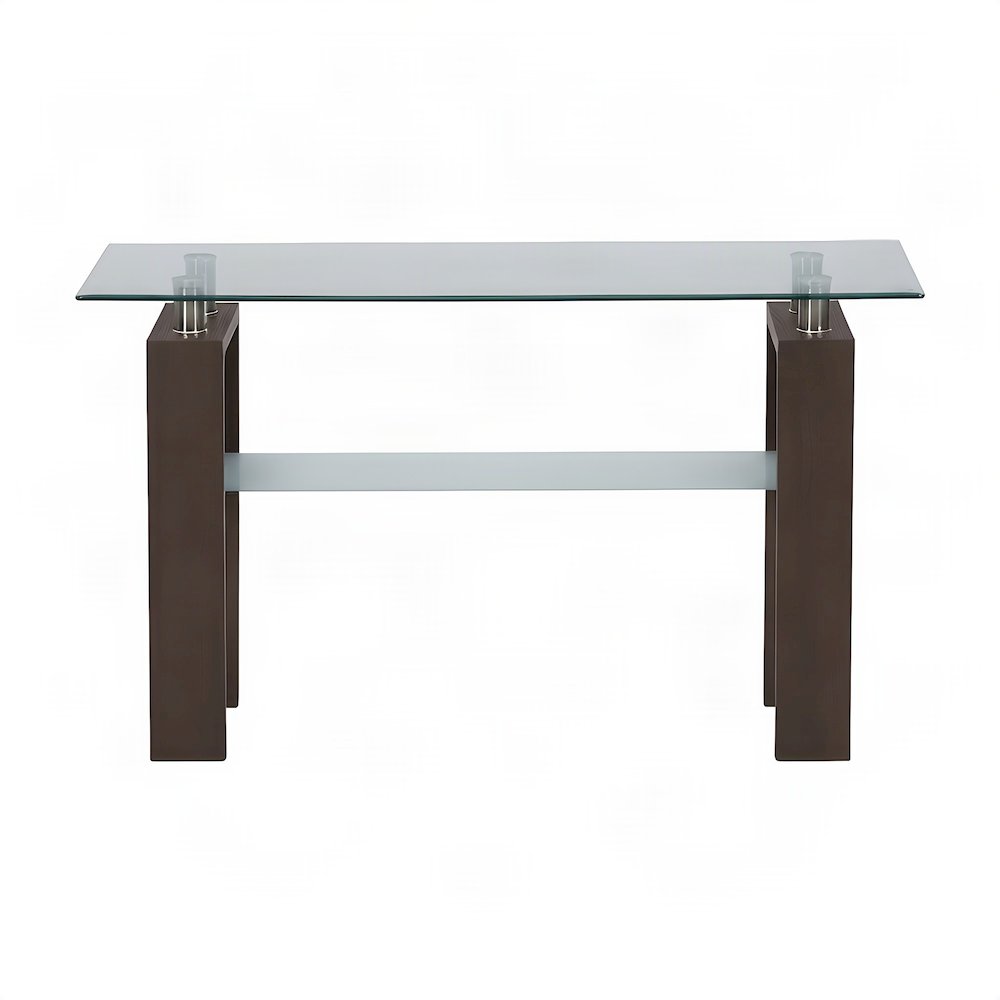 Modern Clear Glass and Iron Console Sofa Table with Distressed Wood, Brown