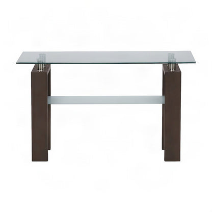 Modern Clear Glass and Iron Console Sofa Table with Distressed Wood, Brown