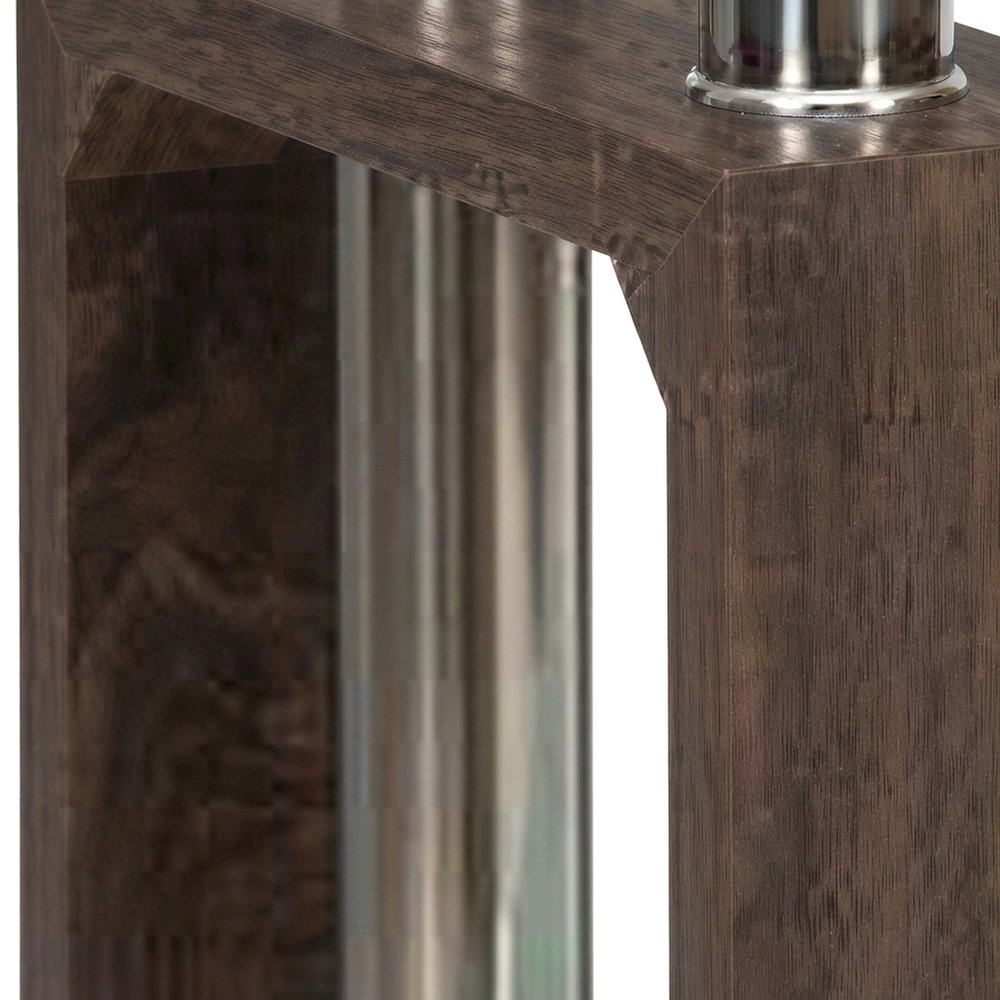 Modern Clear Glass and Iron Console Sofa Table with Distressed Wood, Brown