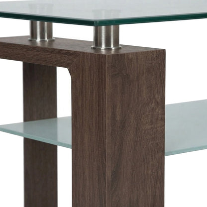 Modern Clear Glass and Iron Console Sofa Table with Distressed Wood, Brown