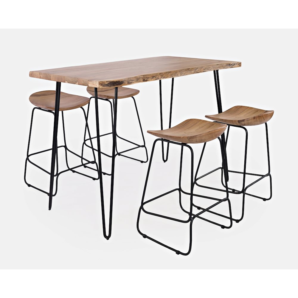 Solid Acacia 52" Five-Piece Counter Height Dining Set with Backless Barstools