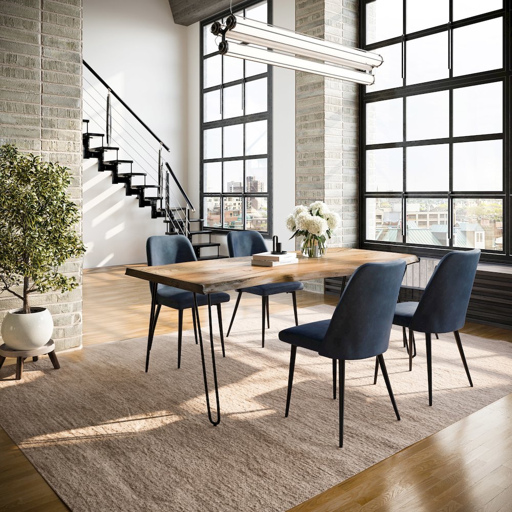 Five Piece Solid Acacia Dining Set with Upholstered Mid-Century Modern Chairs