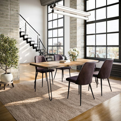Five Piece Solid Acacia Dining Set with Upholstered Mid-Century Modern Chairs