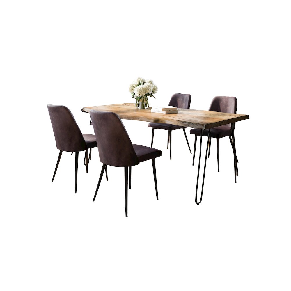 Five Piece Solid Acacia Dining Set with Upholstered Mid-Century Modern Chairs