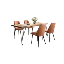 Five Piece Solid Acacia Dining Set with Upholstered Mid-Century Modern Chairs