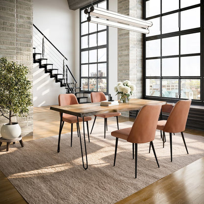 Five Piece Solid Acacia Dining Set with Upholstered Mid-Century Modern Chairs