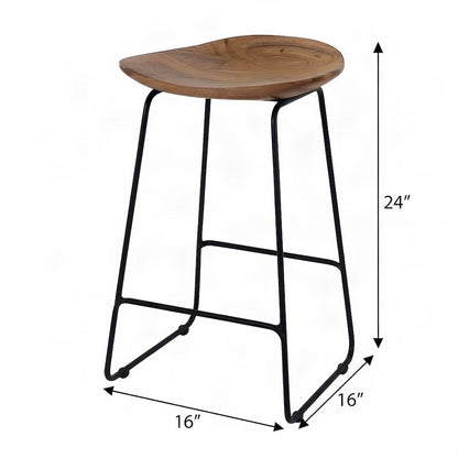 Solid Acacia Wood Backless Counter Height Bar Stools, Set of 2, Natural