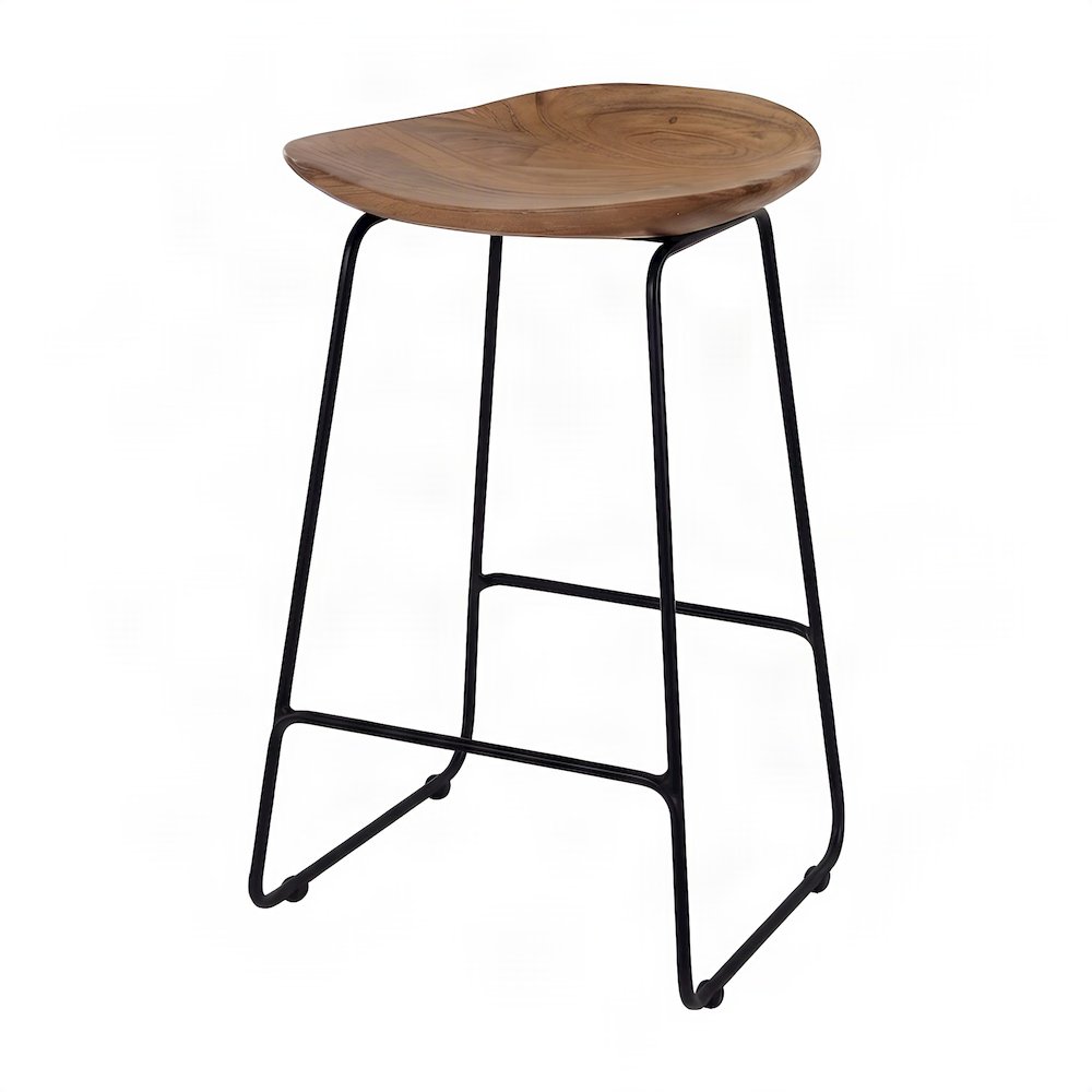 Solid Acacia Wood Backless Counter Height Bar Stools, Set of 2, Natural
