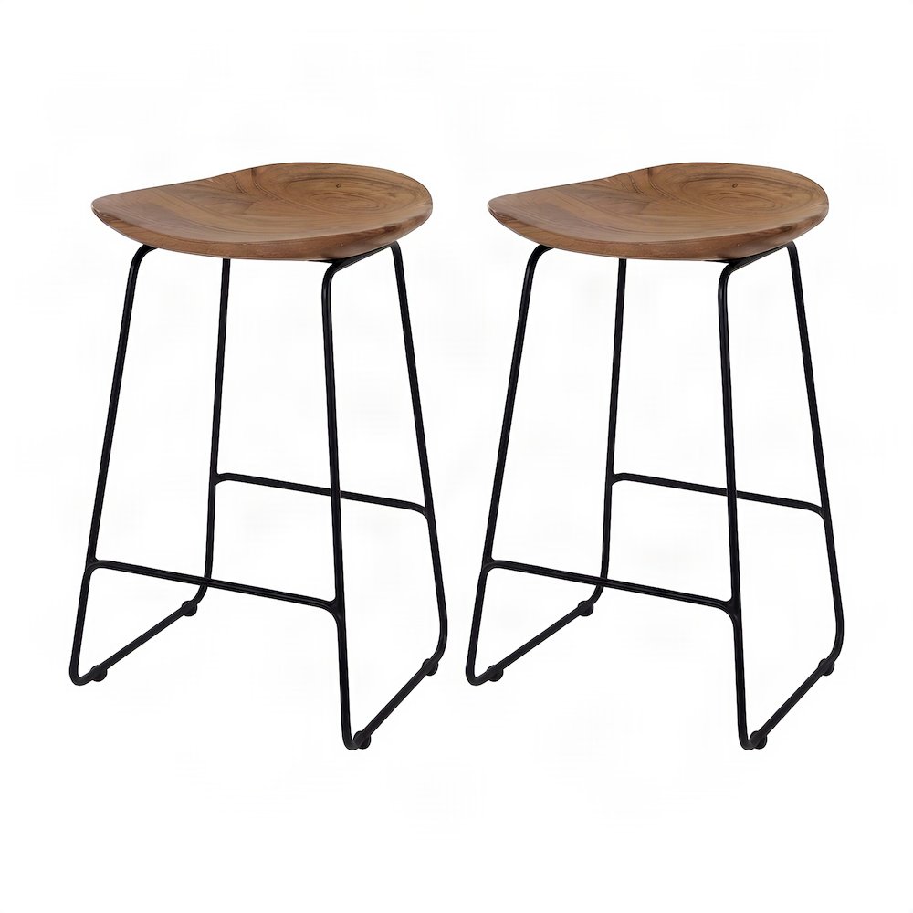 Solid Acacia Wood Backless Counter Height Bar Stools, Set of 2, Natural