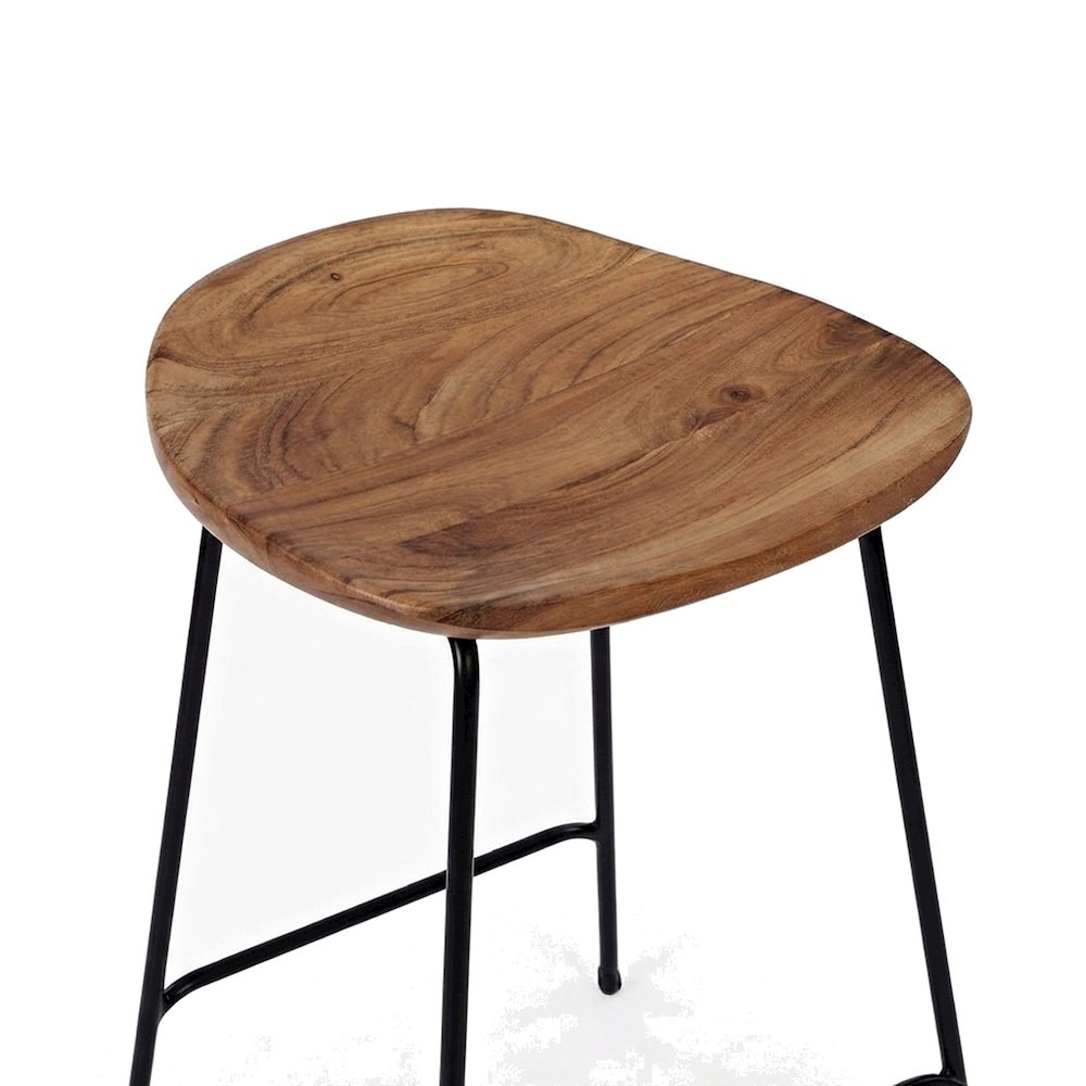 Solid Acacia Wood Backless Counter Height Bar Stools, Set of 2, Natural