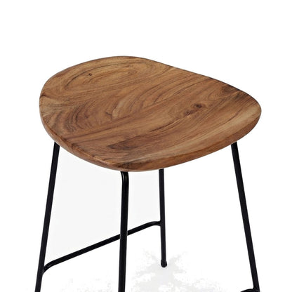 Solid Acacia Wood Backless Counter Height Bar Stools, Set of 2, Natural