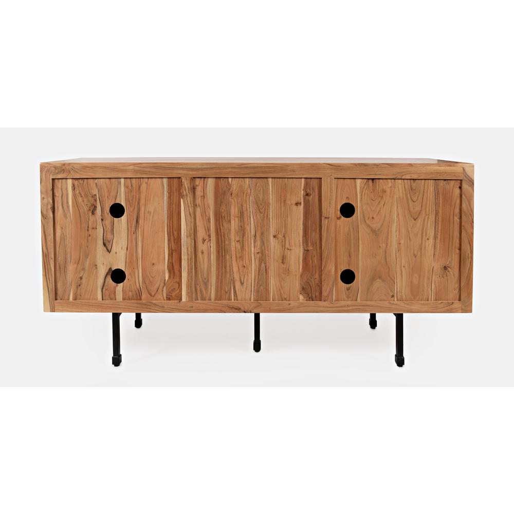 Brown Acacia Three-Door Accent Cabinet with Metal Base for Living Room Storage