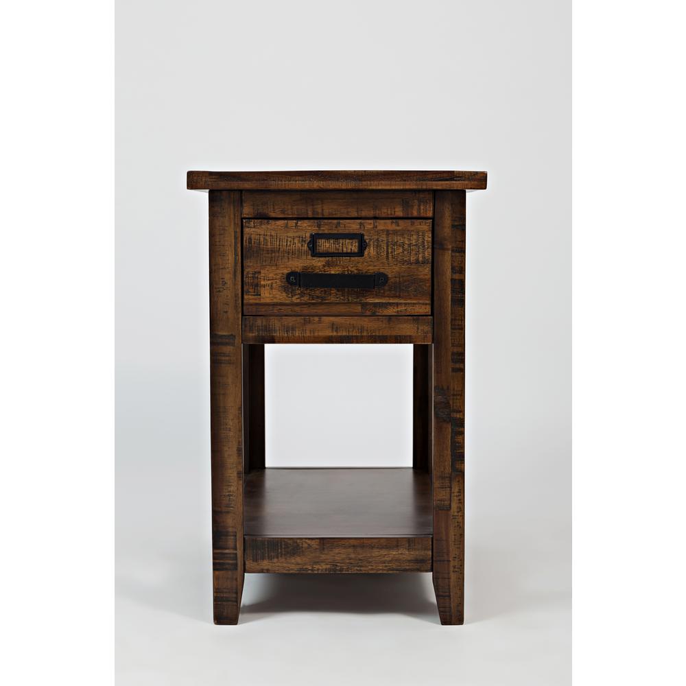 Gray One Drawer Chairside Table with Acacia and Veneer for Industrial Style
