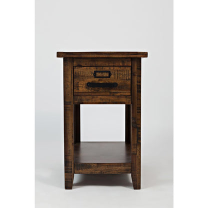 Gray One Drawer Chairside Table with Acacia and Veneer for Industrial Style