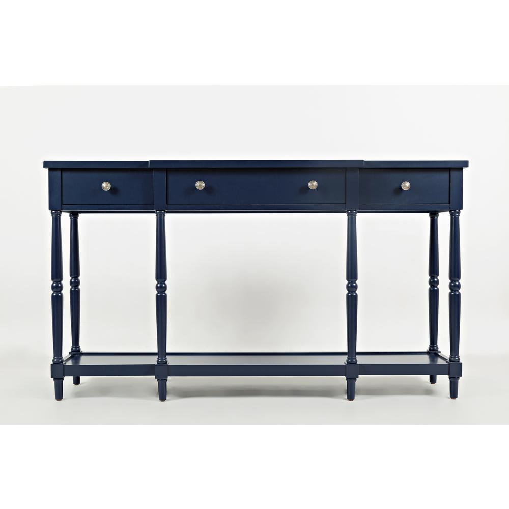 60-Inch Blue Sofa Table with Rubberwood and Veneer for Classic Living Room Décor