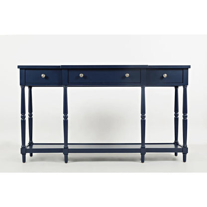 60-Inch Blue Sofa Table with Rubberwood and Veneer for Classic Living Room Décor