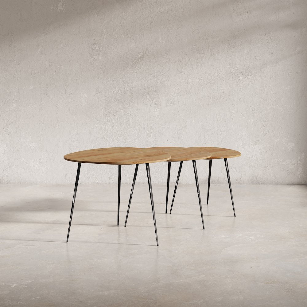 Reeves Abstract Contemporary Solid Acacia Wood Nesting End Tables (Set of 3)